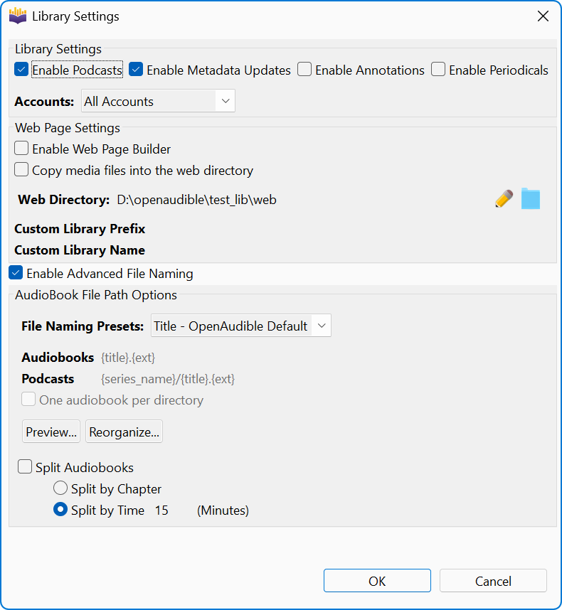 library settings dialog