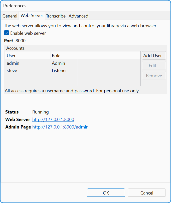 web server preferences